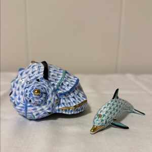 Reserved for @booksybiffsy Herend Fishnet Fish and Dolphin Figurines